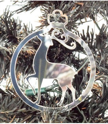 Laser Cut Mirrored Acrylic Fancy Reindeer Bauble  - 100mm Size